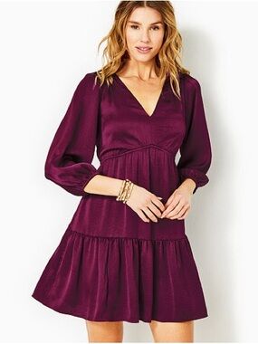 Lilly Pulitzer Deacon 3/4 Sleeve V-Neck Dress in Amarena Cherry